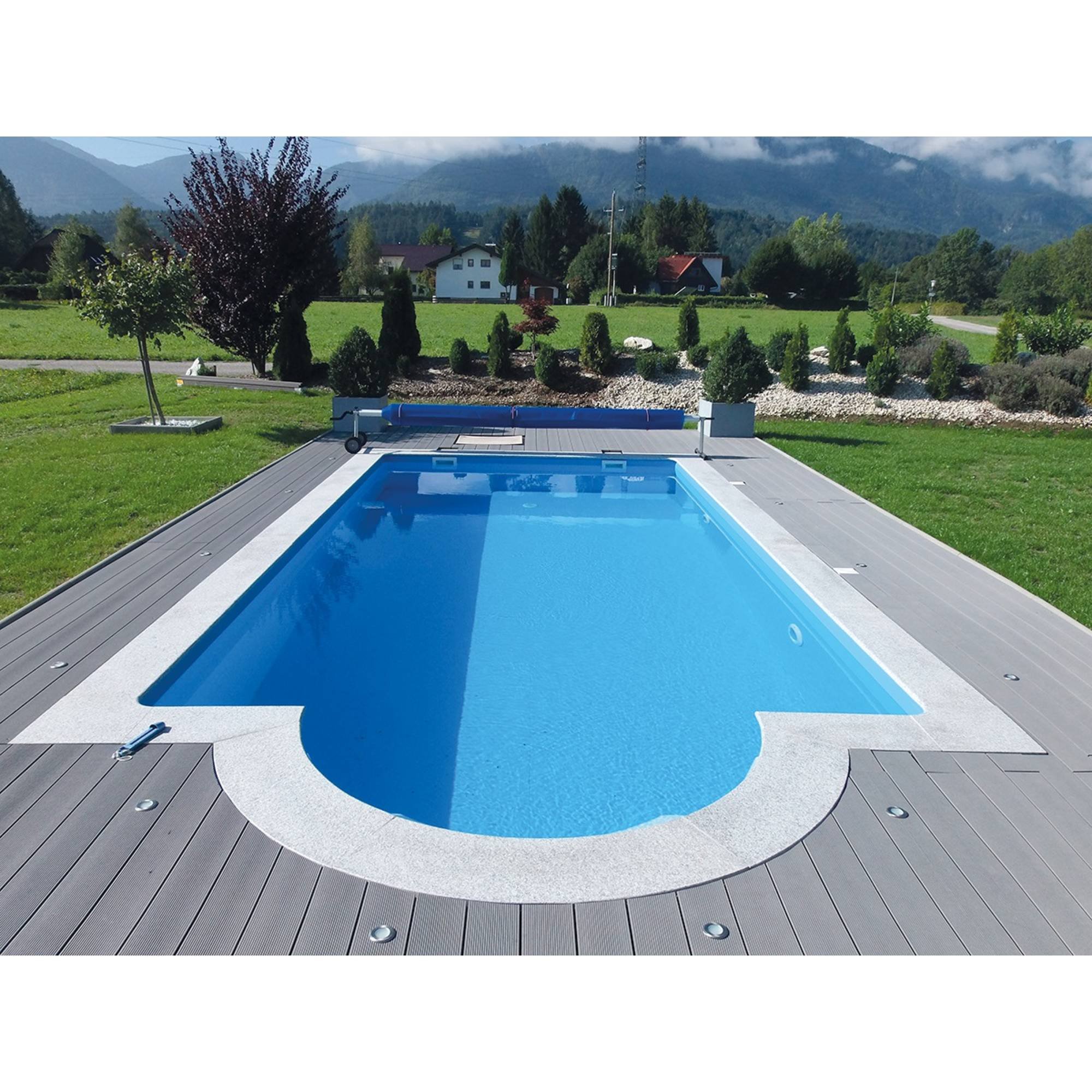 KWAD Styropor Pool All Inklusiv Komplettset 7,0 x 3,5 x 1,5m mit 0,8 mm Innenhülle blau inkl. Römertreppe